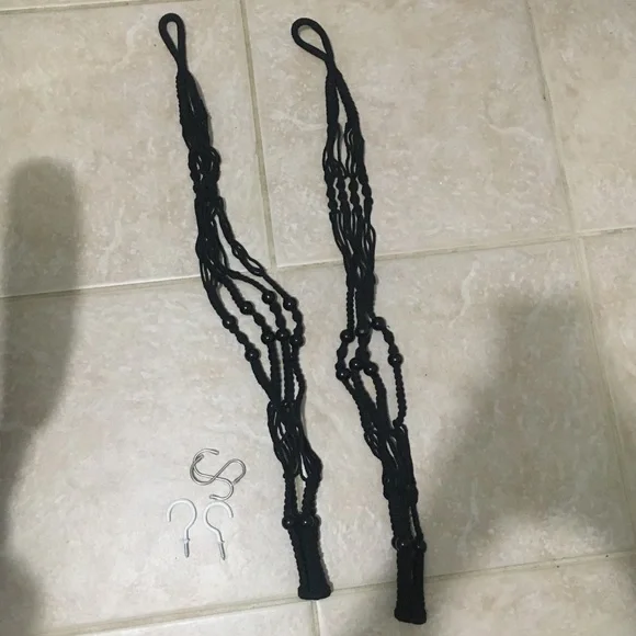 NEW Black Woven Rope Beaded Plant Pot Hangers (Set of 2) - Picture 2 of 7